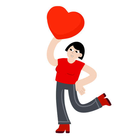 Woman dance with heart. Young female character. Romance and love. Girl with a cute gift.のイラスト素材