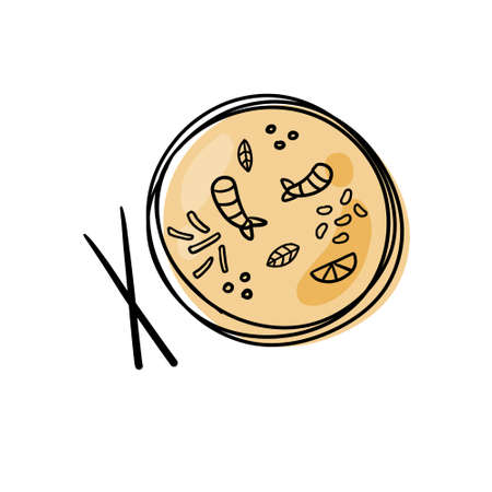 Tom yam. Sour and spicy soup with shrimps. Asian and Thai food.のイラスト素材