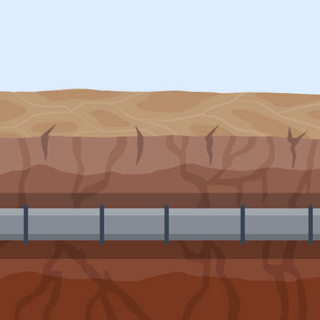Underground pipeline. Sewer and water supply pipe. Sewage system. Oil pipeline in ground. Nature and soil. Flat illustrationのイラスト素材