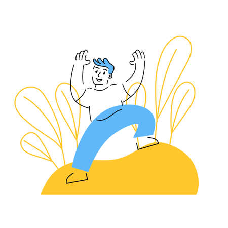 Man jump and have fun. Dance and movement. Enjoying lifeのイラスト素材