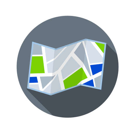 Map icon in circle with a shadow. City street.のイラスト素材