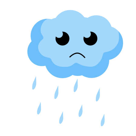 Sad cloud with rain. Kawaii character. Blue object of sky.のイラスト素材