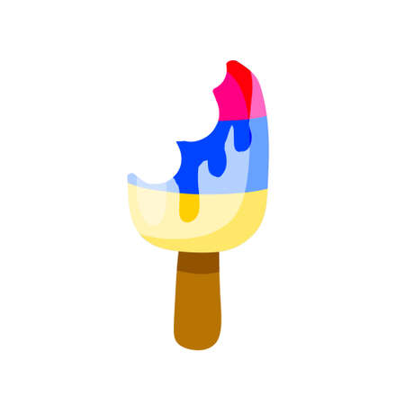Bitten Ice cream on stick. Summer dessert. Multi-colored delicacyのイラスト素材
