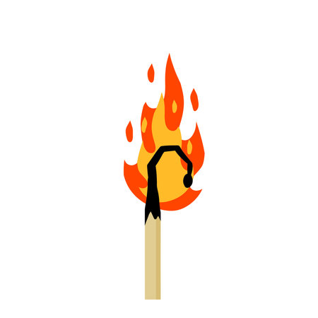Burning match. Flaming stick for ignition. Flat cartoonのイラスト素材