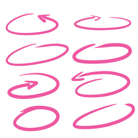 Pink arrow. Abstract rounded shape. Ring and repeat. Oval geometric line.のイラスト素材