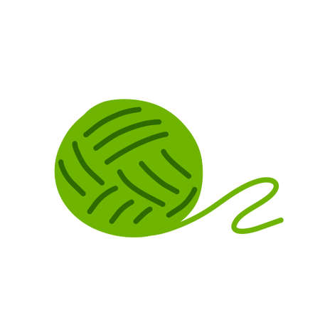Ball of woolen threads. Hobbies, knitting and needlework. Doodle sketch illustrationのイラスト素材