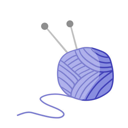 Ball of wool and thread with knitting needles. Hobby handmade. Needlecraft and needlework. Cartoon illustration isolated on whiteのイラスト素材