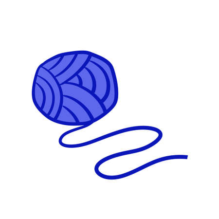 Ball of wool threads. Device for knitting and hobbies. Hand made product. Cartoon outline illustrationのイラスト素材