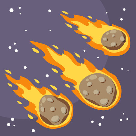 Meteor with trail of fire. Dangerous space object. Big asteroid. Comet with tail. Celestial object....