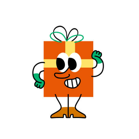 Christmas character - fun gift with face. Abstract red box with arms and legs.のイラスト素材
