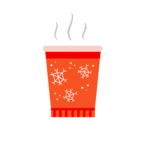 Hot drink. Winter red glass. Steam over cup with Christmas patternのイラスト素材