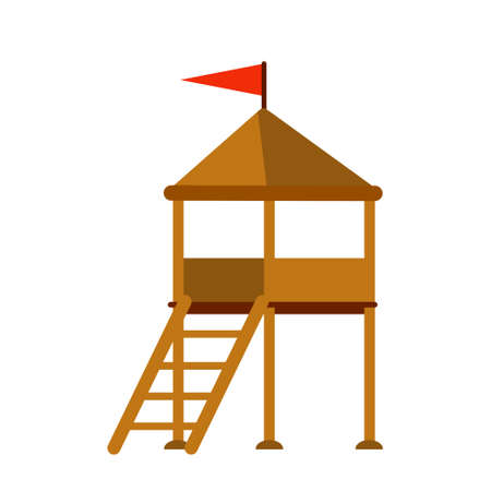 Rescue beach tower. Sea life guard tower. Beach lifeguard house. Flat wooden high hut.のイラスト素材
