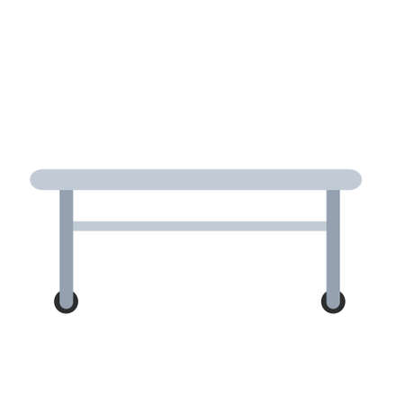 Medical bed on wheels. Decoration of clinic. Hospital bed or stretcher. Flat simple illustration isolated on whiteのイラスト素材