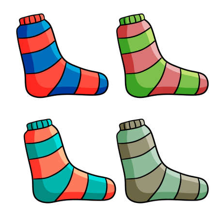 Baby sock. Striped stocking for feet. Children clothing. Cartoon illustration isolated on whiteのイラスト素材