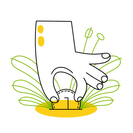 Hand with coin put gold in ground. Seedling of future income. Investment and saving. Concept of bank account. Abstract outline nature backgroundのイラスト素材