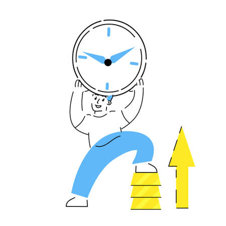 Investing in gold. Businessman with bars or ingot. Yellow metal ingots. Growing wealth. Trade and deposit on stock exchange. Concept of money growth over timeのイラスト素材