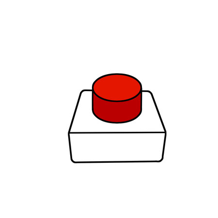 Red button. Alarm and accident. Launching a startup. A device for push. Outline cartoon illustrationのイラスト素材
