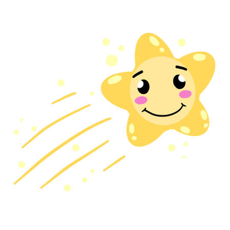 Cute star. Element of night and nature. Falling Cartoon illustration. Children drawing. Space star with fun face.のイラスト素材