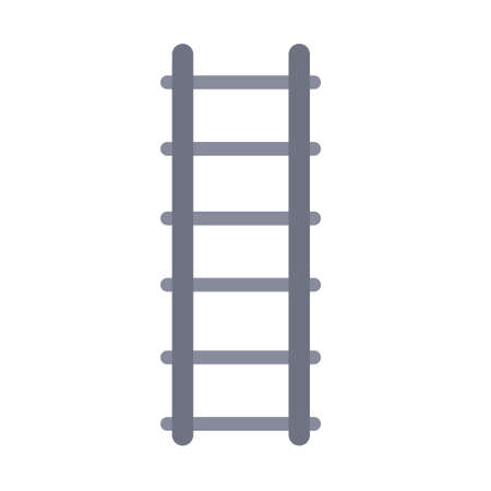 Steel grey stairs. Go up to top level. Straight and inclined objects. Cartoon flat illustrationのイラスト素材