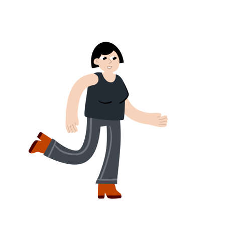 Girl in casual cloth. Modern female character. Young Woman walk. Flat cartoon illustration isolated on whiteのイラスト素材