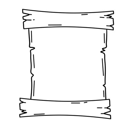 Old scroll. Template for antique text. Medieval papyrus. Paper for writing. Outline cartoon illustrationのイラスト素材