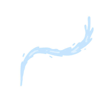 Jet of water. Abstract blue curved shape. Splash and spray liquid. Flat illustrationのイラスト素材