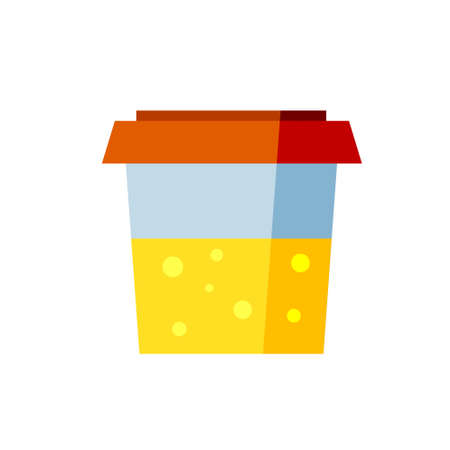 Urine test in plastic jar. Medical Urine analysis in container.のイラスト素材