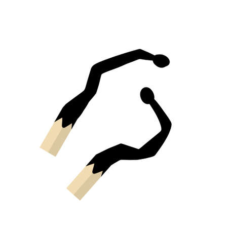 Burnt match. Black charred stick. Flat cartoonのイラスト素材