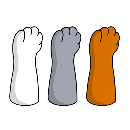 Set of different paw. Cat hands of different colors. Collection of breeds of Pets. Spots and stripes. Cartoon flat illustration.のイラスト素材