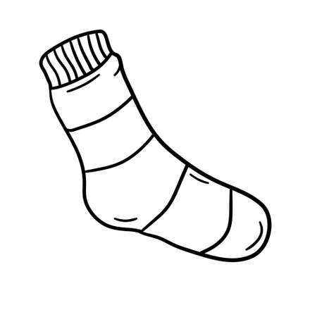Striped socks. Black and white hand drawn cartoon illustration. Warm clothing for feet.のイラスト素材