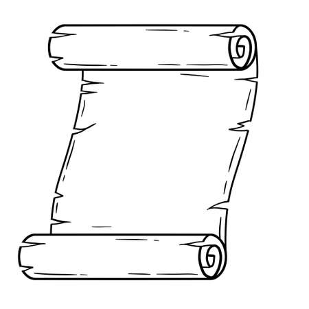 Old scroll. Template for antique text. Medieval papyrus. Paper for writing. Outline cartoon illustrationのイラスト素材