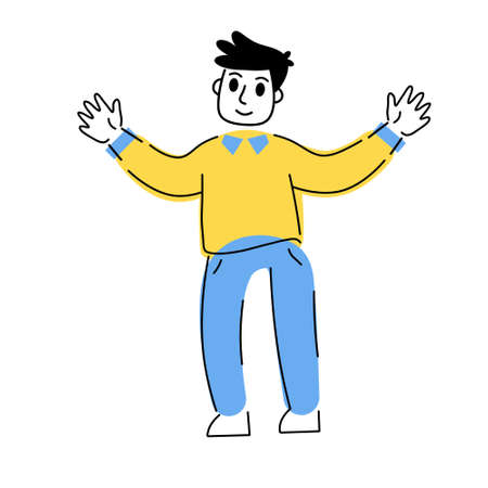 Young Man with hands up. Gesture of joy and enjoyment of life.のイラスト素材