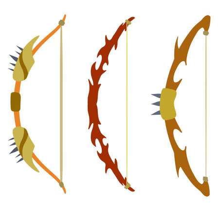 Set of bow weapon. Shooting and hunting element. flat cartoon illustration