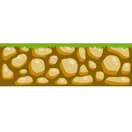 Cross section ground slice isolated on white. Summer landscape and Underground layer with stones. flat cartoonのイラスト素材