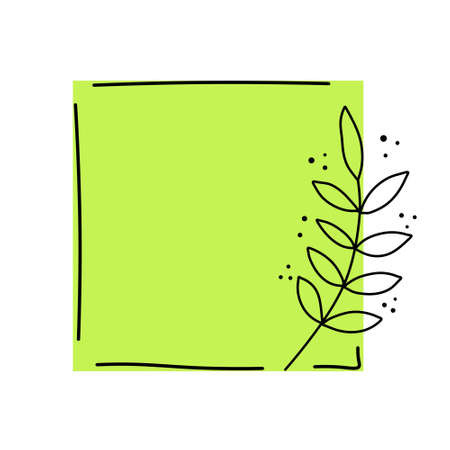 Background with copy space with natural pattern. Silhouette of plants and flowers for print and square label. Green Template for natural cosmetics.のイラスト素材