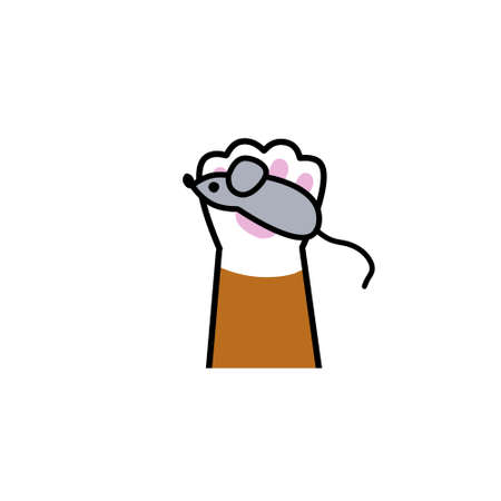 Cat paw hold mouse. Playing with toy and hunting pet. Healthy and active animal. cartoon illustrationのイラスト素材