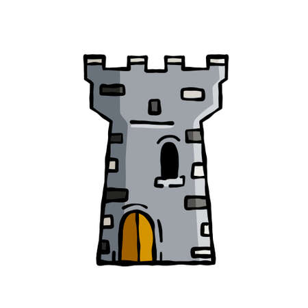 Tower of medieval fortress or castle. defensive structure. Stone cartoon fairy fort for protection.のイラスト素材