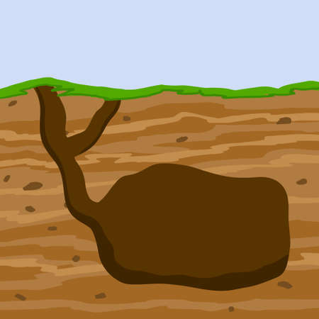 Animal hole and burrow. Scheme of hiding insects and rodents, mice in ground. Tunnels in ground. Underground background. flat designのイラスト素材