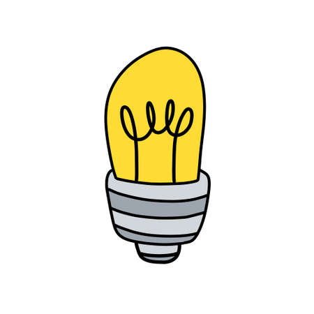 Light bulb. yellow electrical device. hand drawn illustration. Cartoon doodle lighting concept and ideaのイラスト素材