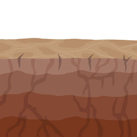 Land in the section. Underground background. geological layer. archaeological scenery. brownground. Dirt clay Vector cartoon with cracksのイラスト素材