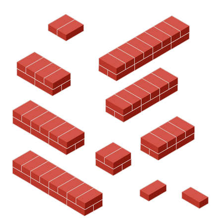 Red brick wall of house. Element of building construction. Corner of Stone object. isometric illustration. Symbol of protection and securityのイラスト素材