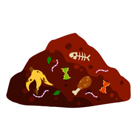 Compost soil. Pile of earth with worms. Farming and food waste. ecological humus. flat cartoonのイラスト素材