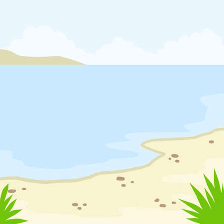 Beach landscape, sand and sea. Summer coast. Beautiful Tropical Shore. Background for holiday on island. flat vector illustrationのイラスト素材