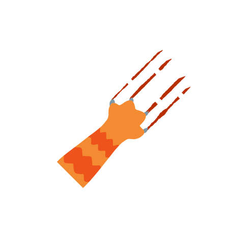 red cat foot. Scratch with blood trail. Aggression and injury. Evil behavior of pet - Cartoon flat illustrationのイラスト素材