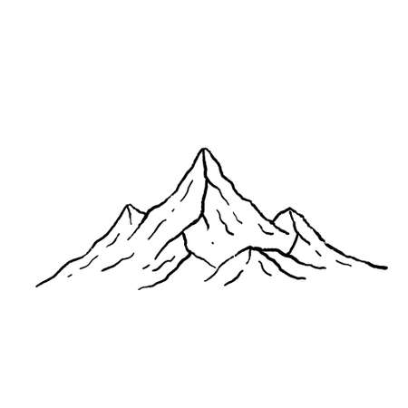 Mountains in engraving style. nature landscape of the highlands. hand drawn design. rocky ridge.のイラスト素材