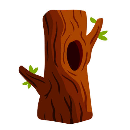Tree with hollow. wood with hole. Brown bark of plant. Flat cartoon illustration isolated on whiteのイラスト素材