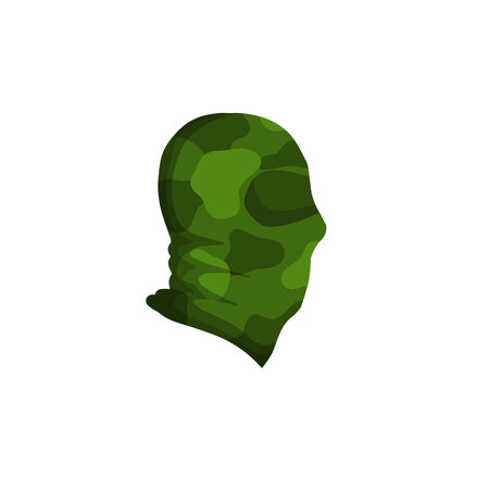 Balaclava for disguise. Green Protective mask of military and a robber. Soldier head flat iconのイラスト素材
