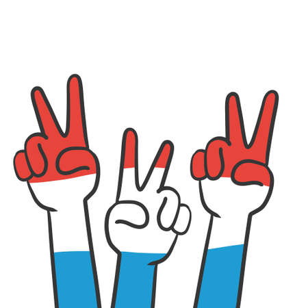 Dutch patriotism. Cartoon Hands show victory sign. Fingers with V.のイラスト素材