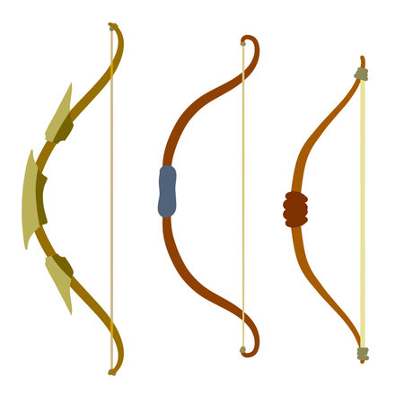 Set of bow weapon. Shooting and hunting element. flat cartoon illustration
