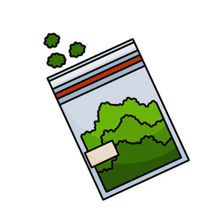 Plastic bag with weed. Packaging with cannabis and marijuana.のイラスト素材